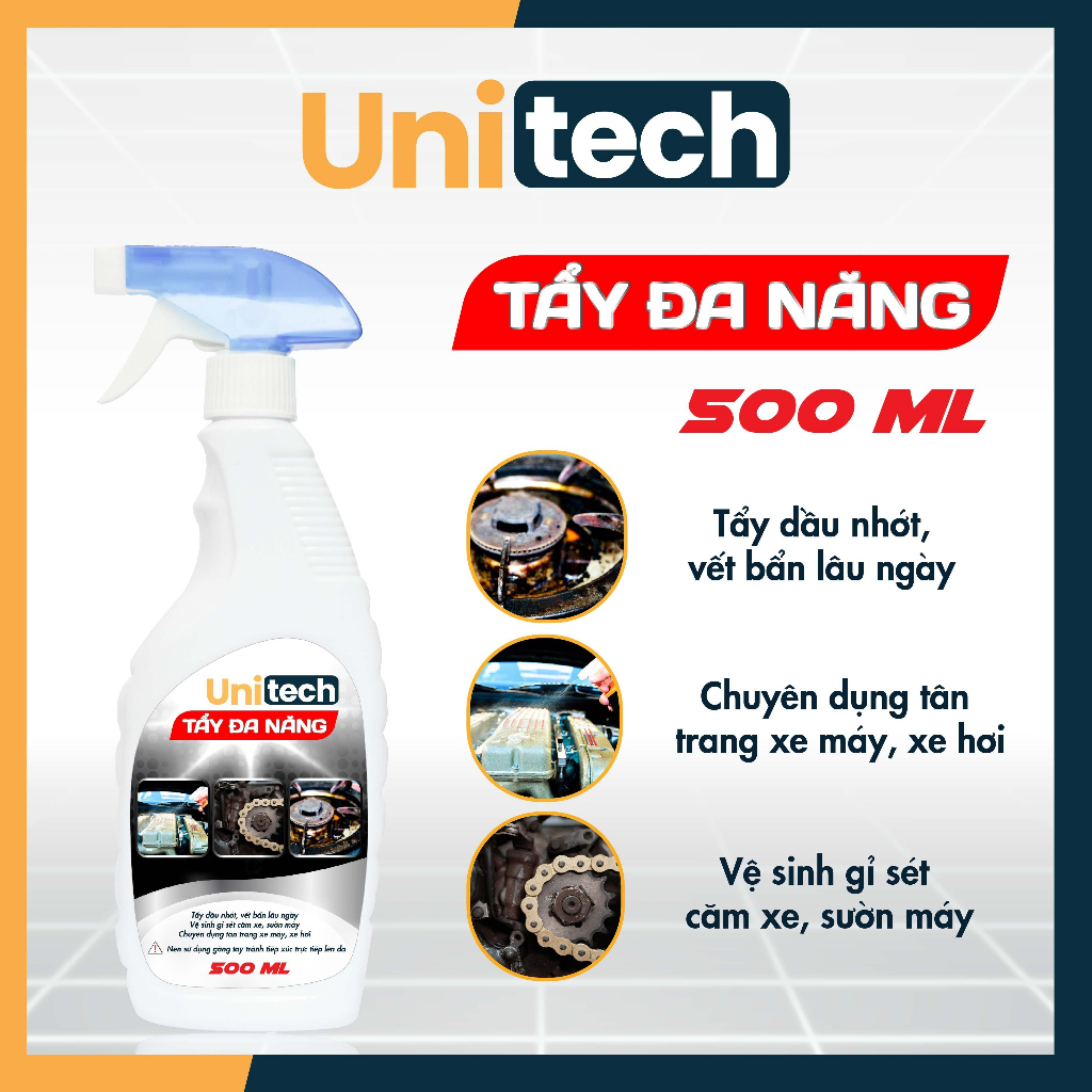 Dung dịch tẩy đa năng UNITECH - Vệ sinh lốc máy, đầu bò xe máy, nhông sên dĩa, dây điện