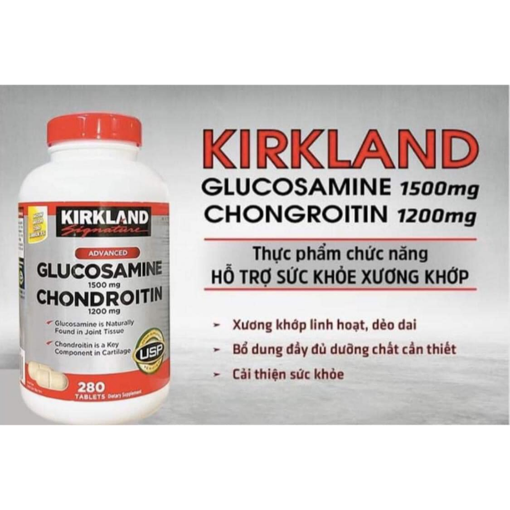 Glucosamine chondroitin Kirkland Signature giảm đau nhức xương khớp hộp 280 viên