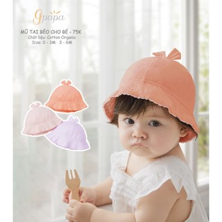 Mũ tai bèo 2 lớp Cotton bé gái 0-6m