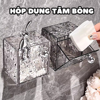 Hộp Đựng Bông Tẩy Trang Dán Tường KIM CƯƠNG, Hộp Đựng Tăm Bông Đa Năng Có Nắp Chống Nước