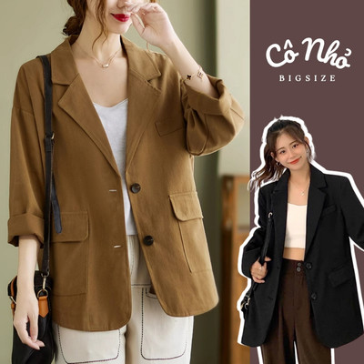 Áo blazer khoác ngoài vest nữ bigsize cô nhỏ thiết kế hai lớp có túi vải cotton thời trang công sở thanh lịch SM151
