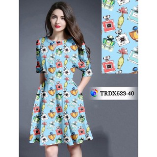 Vải lụa thun candy dày chai nước hoa nền xanh