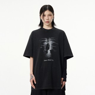 Áo thun nam nữ tay lỡ 0090 Deer6 màu đen wash