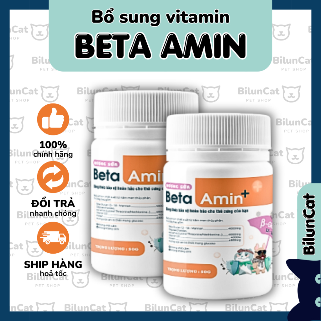 BETA AMIN bột tăng đề kháng hỗ trợ sức khoẻ cho chó mèo 50Gr