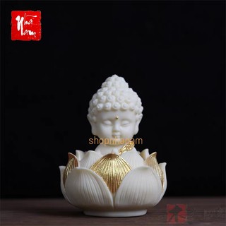 Tượng phật ngồi đài sen Tượng phật mini tọa thiền trang trí để ô tô bằng bột đá