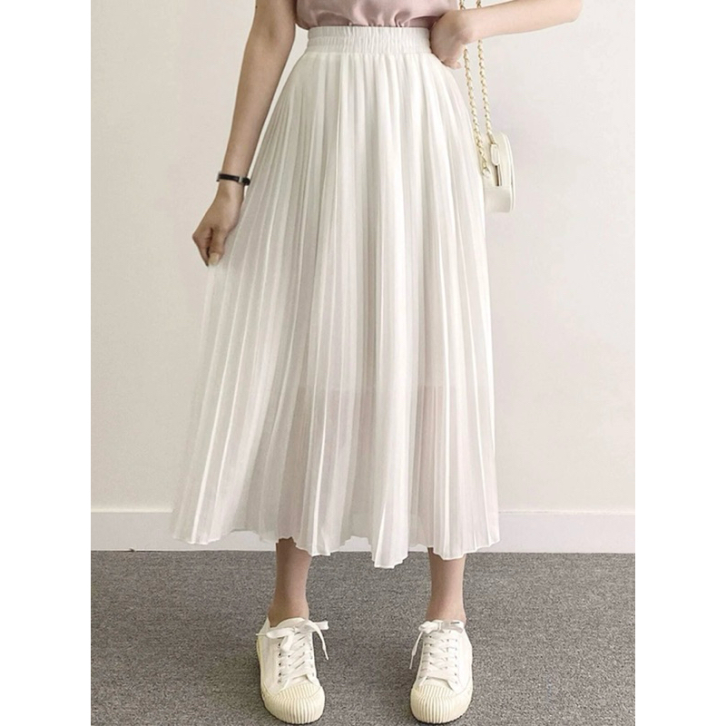 B19 - chân váy trắng xếp ly dáng dài freesize