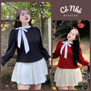 Áo thun thiết kế nữ bigsize cô nhỏ tay dài bồng bo gấu tiểu thư cổ lọ cột nơ xinh xắn chất nỉ tăm thời trang G153