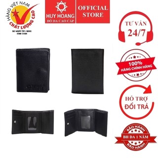 Ví da huy hoàng da bò 3 gấp loại nhỏ màu đen hp3137