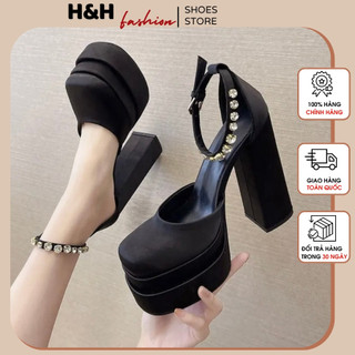 Giày sandal bít mũi bít gót cao 15cm quai đính đá sang chảnh