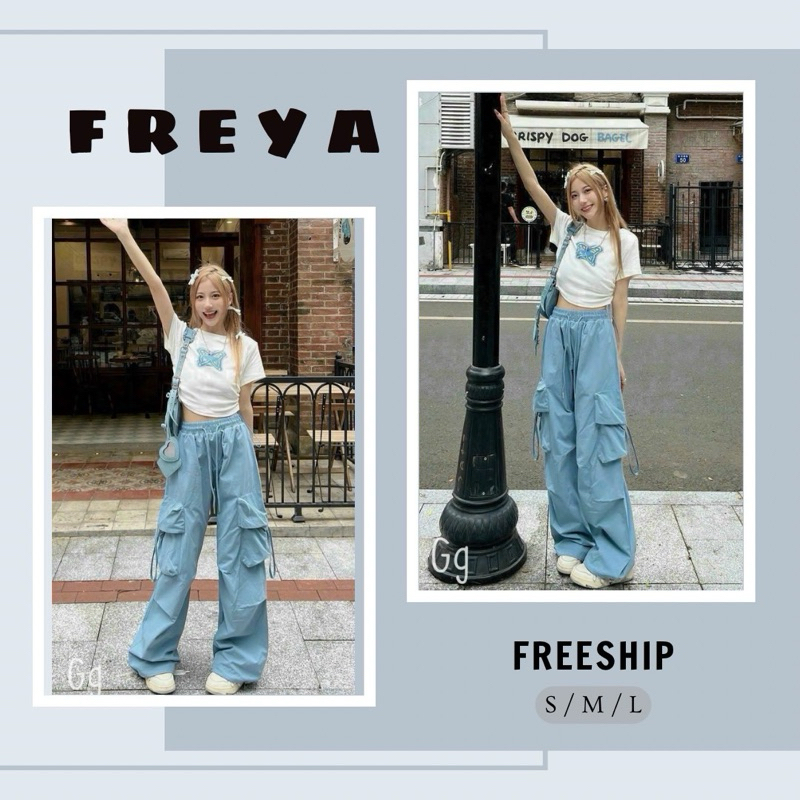 🛍 FREYA SHOP - Thời trang Sỉ 🛍Set bộ quần ống rộng,Set áo tay ngắn dây rút quần Kaki ống rộng màu xanh đường phố