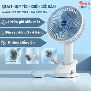 Quạt kẹp bàn tích điện SUPER 3 tốc độ gió siêu mát, Quạt tích điện để bàn, Cầm tay có giá đỡ điện thoại X504