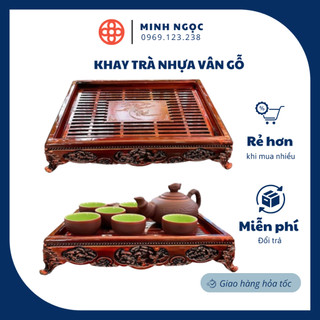 Khay trà nhựa vân gỗ Việt Nhật cao cấp- Khay trà tròn-chữ nhật đựng ấm chén kiểu dáng sang trọng- Nhựa Việt Nhật