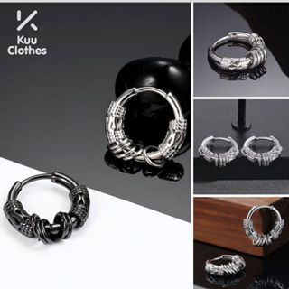 Khuyên tai nam nữ unisex tròn dạng xỏ KuuClothes màu bạc đen đơn giản đẹp nhỏ xinh - HT Orn Earring