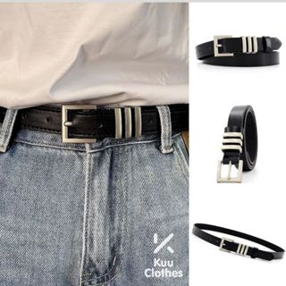 Thắt lưng nam bản nhỏ khóa 3 sọc ulzzang Mecy Belt Kuu Clothes dây nịt cá tính thời trang nam nữ mặt bóng da Pu -TL Mecy