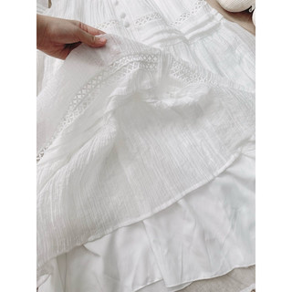 Váy cổ V nữ chất tơ ren cúc bọc