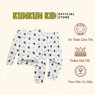 Quần áo trẻm em dài tay Kunkun Kid GTD chất liệu Cotton thun gân hoạ tiết gấu dễ thương  - Đồ bộ bé trai bé gái cao cấp