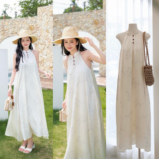 Petbychang - Maxi lụa cổ yếm dáng suông dài đi chơi hoặc đi biển xinh xuất sắc.