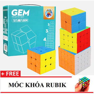 [Trò chơi Trí Tuệ]Combo Hộp 4 Rubik GEM 2x2 3x3 4x4 5x5 Xoay trơn mượt, bẻ góc tốt (Xanh)