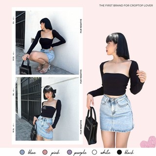 [Xã kho] Áo croptop nữ dài tay body cổ vuông khoét nách