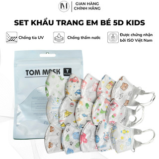 [Thùng 100 Chiếc] Khẩu trang trẻ em 5D kids 3 lớp họa tiết dễ thương form ôm chất liệu vải kháng khuẩn không làm khó thở