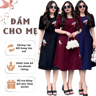 Đầm Thêu Cao Cấp Bigsize Form Xòe Hải Yến | Thanh Lịch | Họa Tiết Đơn Giản Chất vải Dày Dặn chuẩn form U45 U55 | CG031