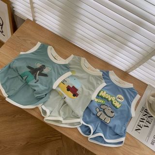Bộ quần áo 3 lỗ cho bé trai hoạ tiết động vật trừu tượng - Set Combo 2 bộ cho bé trai từ 7 đến 15 kg - SUN KID'S