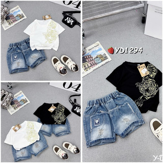 Set bộ áo thun cotton phối quần jean cho bé trai ,bé gái