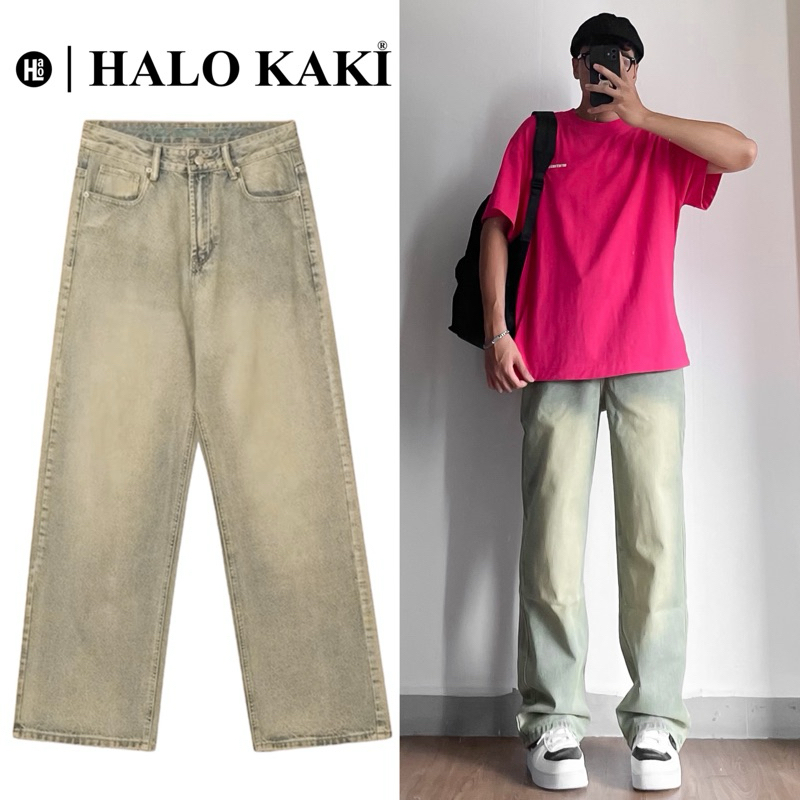 XANH BỤI VÀNG - JEANS WASH FORM ỐNG RỘNG PHỦ GÓT CHÙM GIÀY PHONG CÁCH Y2k HALO KAKI | BigBuy360 - bigbuy360.vn