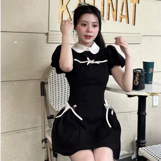 • Váy nữ thiết kế cổ sen chiết eo tôn dáng, Đầm đính nơ cao cấp chất tuyết mưa hàng loại 1 V08