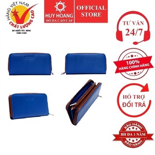 Ví nữ da bò Huy Hoàng cao cấp 1 khóa màu xanh dương HP3147