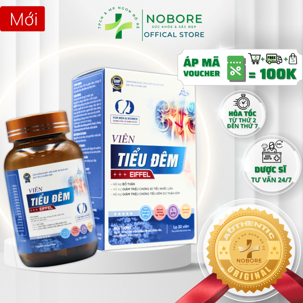 Viên Uống TIỂU ĐÊM EIFFEL Bổ Thận Giảm Triệu Chứng Đi Tiểu Nhiều Lần Tiểu Đêm Do Thận Kém Thận Yếu Lọ 30 Viên