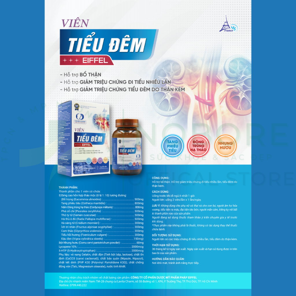 Viên Uống TIỂU ĐÊM EIFFEL Bổ Thận Giảm Triệu Chứng Đi Tiểu Nhiều Lần Tiểu Đêm Do Thận Kém Thận Yếu Lọ 30 Viên