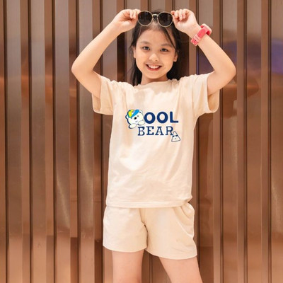 Bộ quần áo bé gái in hình gấu Cool Bear - Set đồ cho bé gái cân nặng từ 15-40kg- Loza Kids SB31