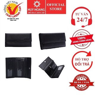 Ví nữ da bò cao cấp 3 gấp huy hoàng màu đen hp3126
