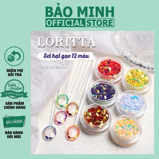 Set hạt gạo - phụ kiện trang trí hạt gạo 12 màu trang trí nail - Set 12 hũ hạt gạo trang trí móng
