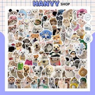 Set 50/100 Sticker Chó Mèo Cute, Nhãn Dán Trang Trí Laptop, Mũ Bảo Hiểm, Phụ Kiện, Vali - Hanyyshop