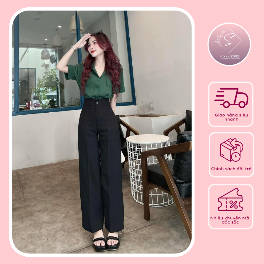 Quần Ống Suông Lưng Cao Chất Chéo Nhật Dày Dặn Chuẩn Form Basic - Sunny_Store_1188