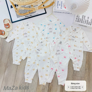 Bộ body dài tay bé trai bé gái sơ sinh chất petit mềm mịn co dãn thấm hút mồ hôi hoạ tiết động vật