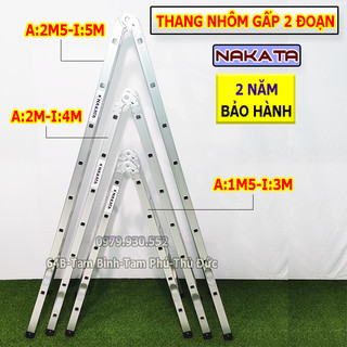 Thang nhôm gấp khóa sập tự động Nakata chữ A 1m5, 2m, 2m5. Bảo hành 2 năm