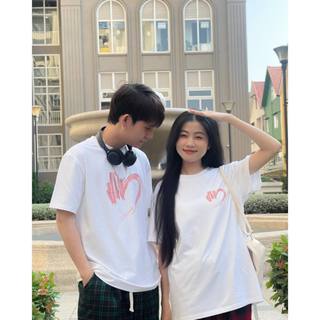 Áo Thun Cặp Đôi Trái Tim Hồng Unisex , Áo Phông Nam Nữ Trái Tim Vẽ Chất Liệu Cotton Thoáng Mát Phong Cách Kute Hè 2024