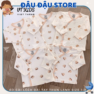 Combo 5 Áo dài tay sơ sinh màu kem vạt chéo thun lạnh phối màu VT in hoạ tiết cho bé 0 - 9 tháng [AL06] Đậu Đậu Store