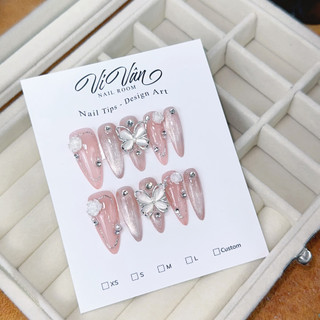Nail box mắt mèo móng nhọn màu thạch hồng