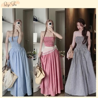 Đầm Maxi Kẻ Caro Cup Nguc Bo Chun Dáng Dài, Đầm Đi Biển Lên Hình Sang Chảnh, QUYN.031