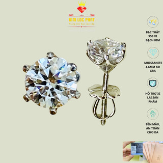  Bông tai bạc xi bạch kim moissanite màu trắng từ 4mm - 6mm Khuyên tai bạc kim cương nhân tạo 58 giác kiểm định GRA 