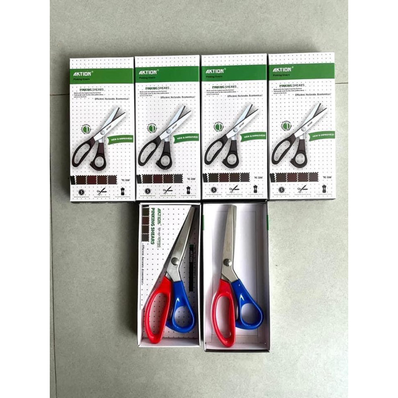 Kéo răng cưa AKTION, kéo răng cưa xanh đỏ răng nhọn loại 5mm