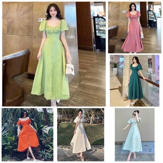 Đầm váy freesize nút bọc nhúng ngực xẻ tà 6 màu