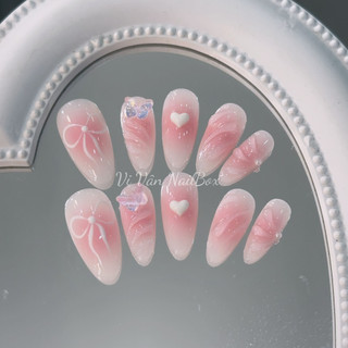 Nail box y2k vẽ gel nổi nơ trắng