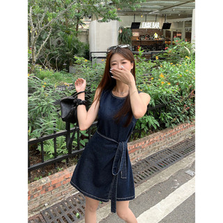 AfterBefore | Đầm Denim Sát Nách Vạt Đắp