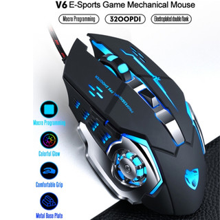 Chuột Gaming Có Dây T-Wolf V6 Led 7 Màu Chơi Game Siêu Mượt, Dây Dù Cao Cấp, Độ Nhạy 3200 DPI
