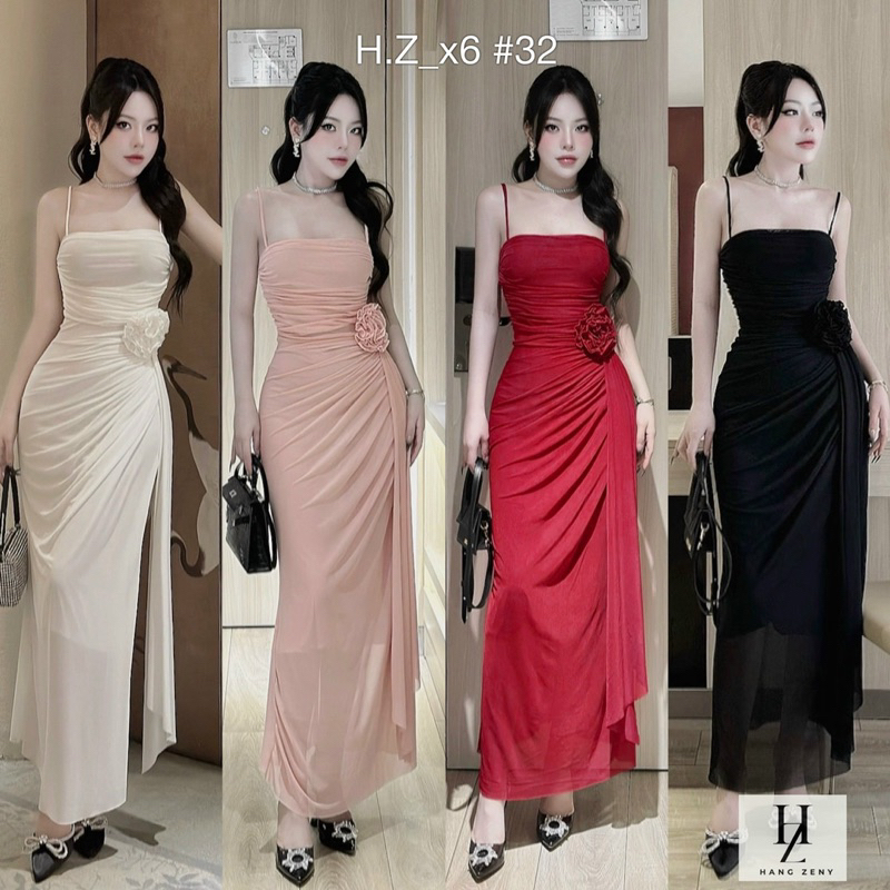 Váy Body 2 Dây Lưới Vạt Hoa